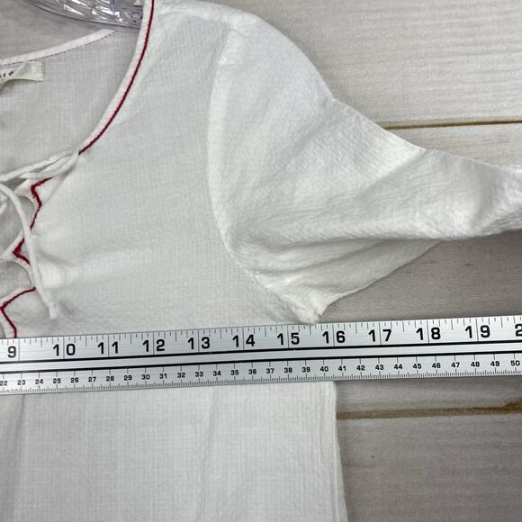 Max Studio Embroidered Peasant Blouse XS White Red Floral 100% Cotton 3/4 Slv - Picture 7 of 9